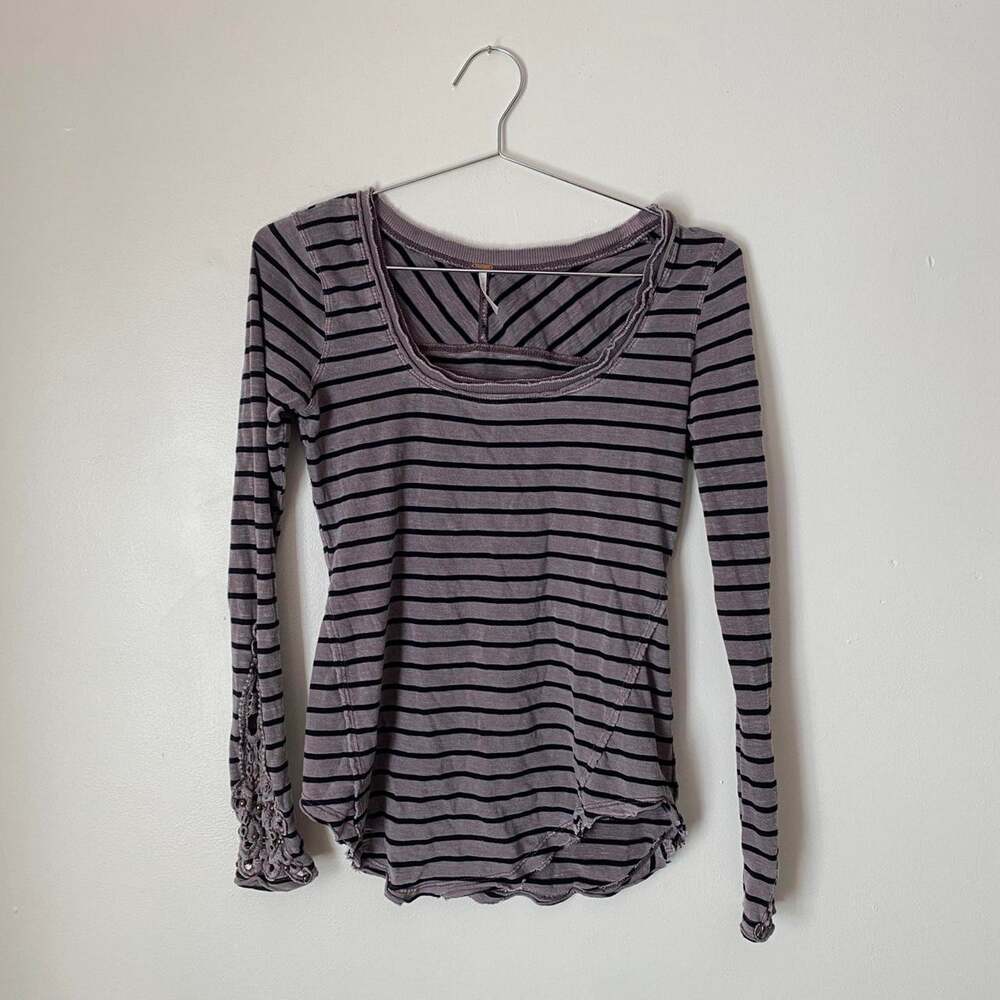 Free People Striped Taupe and Black Long Sleeve Women's XS